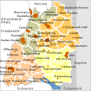 Karte Baden-Württemberg, Kreise und Großstädte