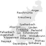 Lage einiger zum Stadtgebiet Freyung zugehörigen Orte