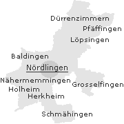 Lage einiger Orte im Stadtgebiet von Nördlingen