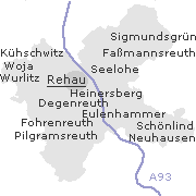 Lage einiger Orte im Stadtgebiet von Rehau in Oberfranken