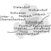 Plan einiger Stadtteile und deren Lage in Schwabach