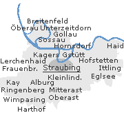 Lage einiger Orte im Stadtgebiet von Straubing