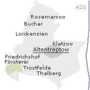 Lage einiger Orte im Stadtgebiet von Altentreptow