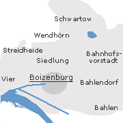 Lage einiger Orte im Gebiet von Boizenburg