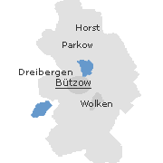 Lage einiger Orte im Stadtgebiet von Bützow