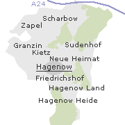 Lage einiger Orte im Stadtgebiet von Hagenow