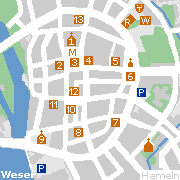 Hameln, Stadtplan der Sehenswürdigkeiten im Altstadtkern