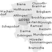 Lage einiger Stadtteile von Lingen