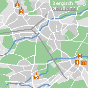 Bergisch-Gladbach, Stadtplan der Sehenswürdigkeiten in Gladbach, Refrath und Lustheide