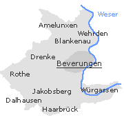 Lage einiger Stadtteile im Stadtgebie von Beverungen