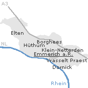 Lage einiger Orte im Stadtgebiet von Emmerich