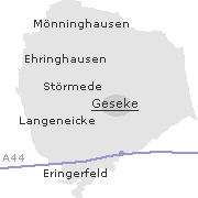 Lage einiger Orte im Stadtgebiet von Geseke