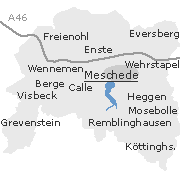 Lage einiger Orte im Stadtgebiet von Meschede