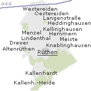 Lage einiger Orte im Stadtgebiet von Rüthen