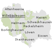 Lage einiger Stadtteile im Stadtgebie von Beverungen