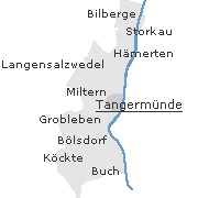 Lage der Orte im Stadtgebiet von Tangermünde