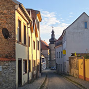 Blick zum Rathausturm von Mücheln (Geiseltal)