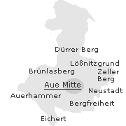 Lage einiger Stadt- bzw. Ortsteile im Stadtgebiet von Aue