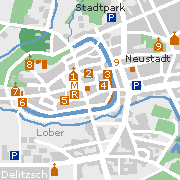 Delitzsch - Stadtplan mit Sehenwürdigkeiten in der Innenstadt