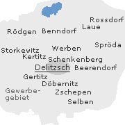 Lage einiger Ortsteile von  Delitzsch