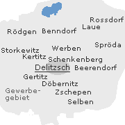 Lage einiger Ortsteile von Delitzsch