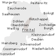 Freital in Sachsen, Lage einiger Stadt- bzw. Ortsteile