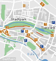 Geithain, Stadtplan der Sehenswürdigkeiten im historischen Stadtkern