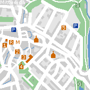 Mittweida - Stadtplan mit Sehenwürdigkeiten in der Innenstadt