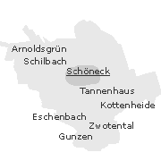 Lage einiger Orte/Stadtteile im Stadtgebiet von Schöneck im Vogtland