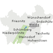 Lage einiger Orte und Ortsteile im Stadtgebiet von Weida in Thüringen