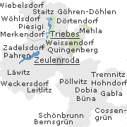 Lage einiger Orte und Ortsteile im Stadtgebiet von Weida in Thüringen