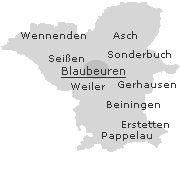 Lage einiger Orte im Stadtgebiet von Blaubeuren