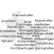 Lage einiger Orte im Stadtgebiet von Ehingen an der Donau