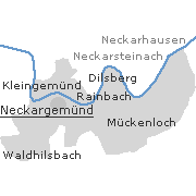 Lage einiger Orte im Stadtgebiet von Weinheim