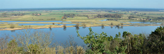 vom Aussichtsturm auf dem Kniepenberg reicht der Blick weit über und entlang der Elbe