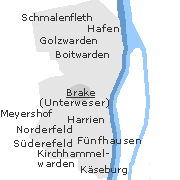 Lage einiger Orte im Stadtgebiet von Brake