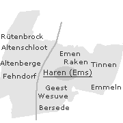 Lage einiger Stadtteile von Haren