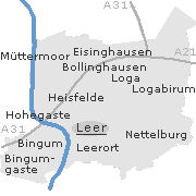 Lage einiger Orte im Stadtgebiet von Leer