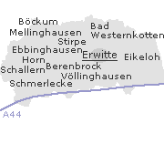 Lage einiger Orte im Stadtgebiet von Erwitte