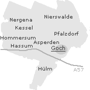Lage einiger Orte im Stadtgebiet von Goch