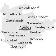 Lage wichtiger Stadtteile im Stadtgebiet von Apolda