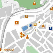 Suhl, Stadtplan der Sehenswürdigkeiten im Stadtzentrum
